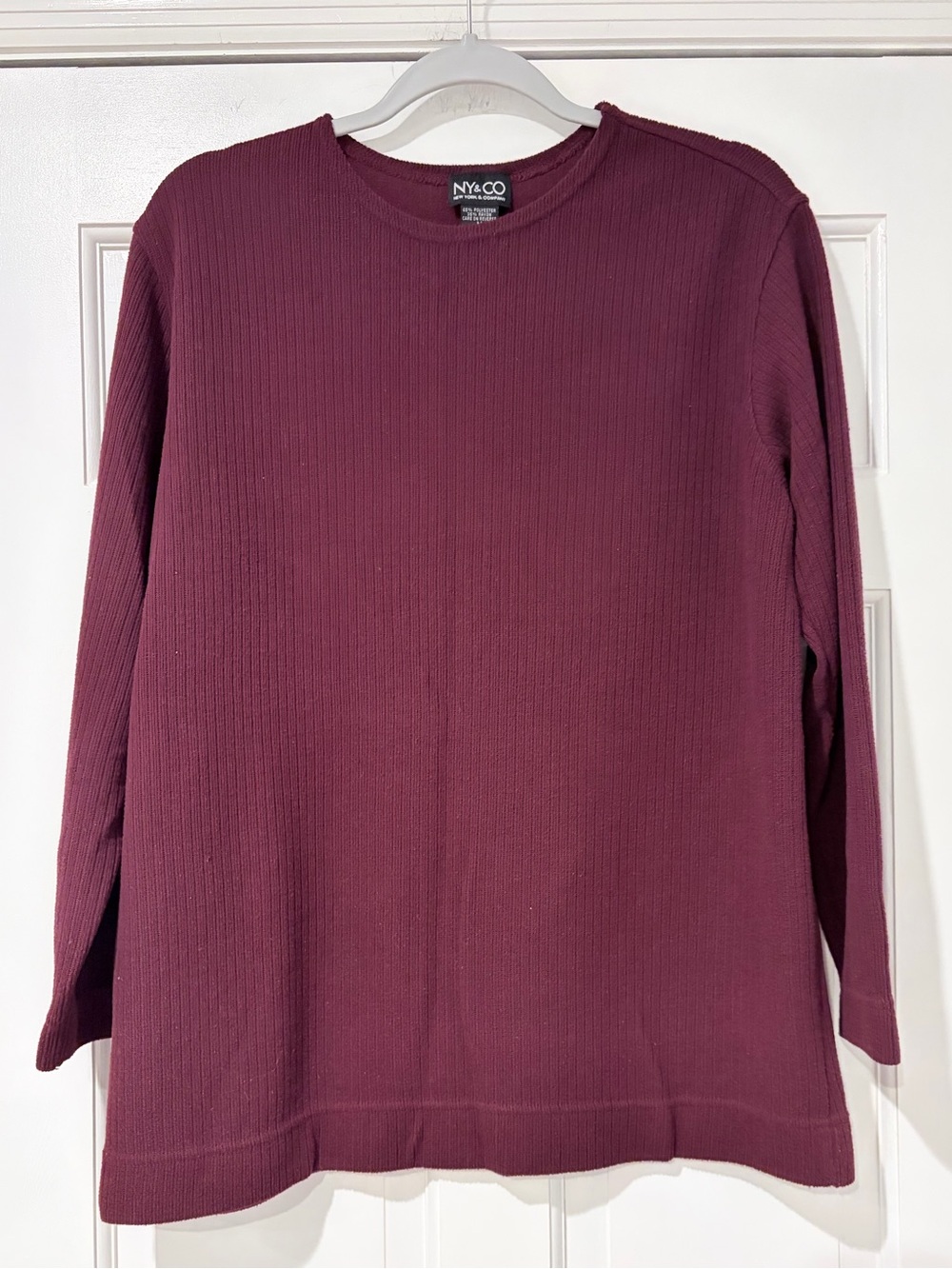 Y2K New York & Company Ribbed Long Sleeve Top - Burgundy